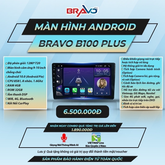 MÀN HÌNH ANDROID BRAVO B100 PLUS